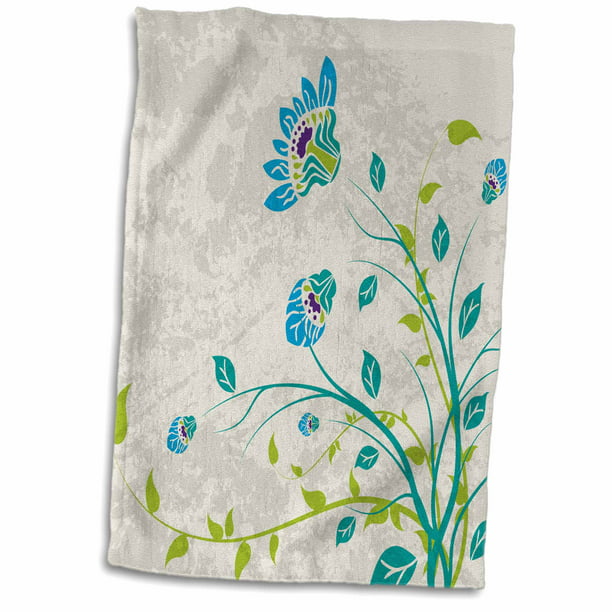 3D Rose Snowflake Cheer in Turquoise Blue and Lime Green with Linen White Hand Towel 15 x 22 Multicolor 